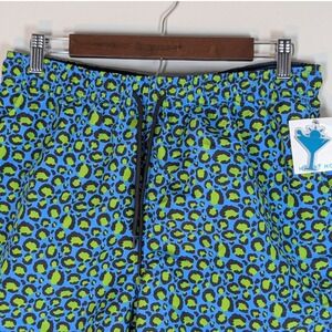 Happy Hour Mens Blue Cat Leopard Print Swim Trunks Shorts NWT Large Island Vibe